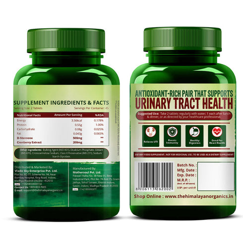 Himalayan Organics D-Mannose + Cranberry Vegetarian Capsules