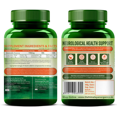Himalayan Organics Plant-Based Vitamin B1 Capsules