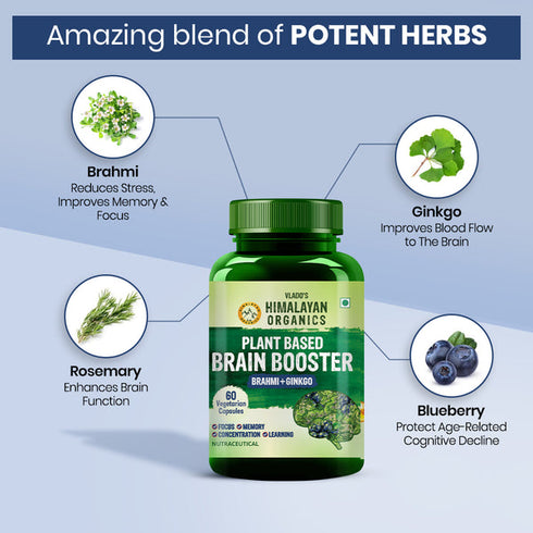 Himalayan Organics Plant-Based Brain Booster Supplement Capsules