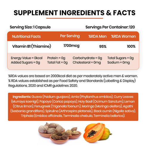 Himalayan Organics Plant-Based Vitamin B1 Capsules