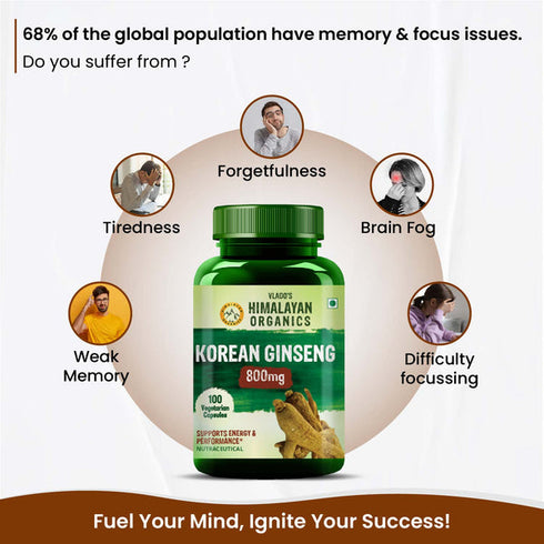 Himalayan Organics Korean Ginseng 1000 mg Vegetarian Capsules
