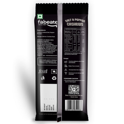 Fabeato Munch on the Go Snack Premium Salt and Pepper Cashews