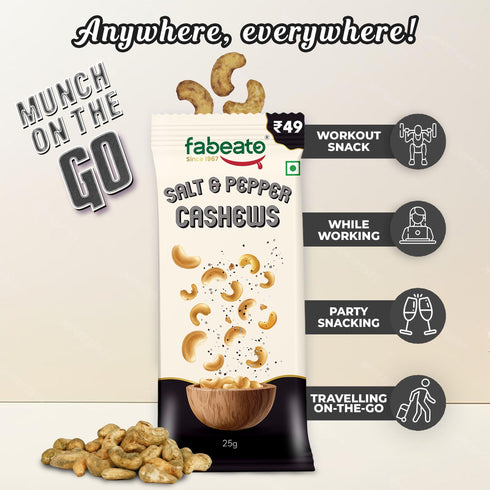 Fabeato Munch on the Go Snack Premium Salt and Pepper Cashews