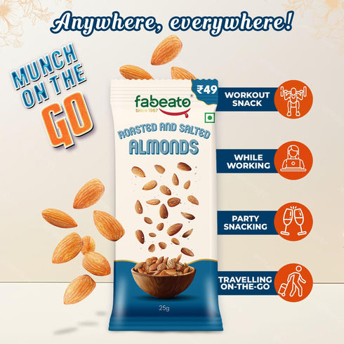 Fabeato Munch on the Go Snack Premium Roasted and Salted Almonds