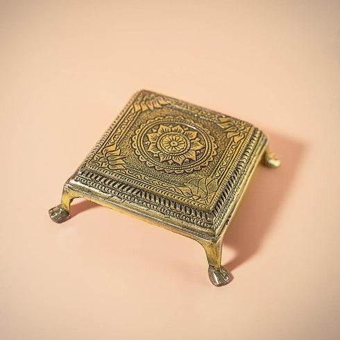Samskara Home Lotus Engraved Brass Chowki