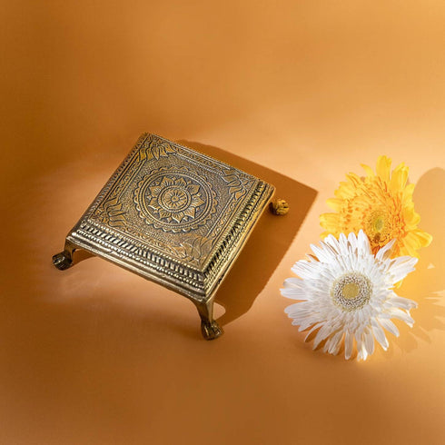 Samskara Home Lotus Engraved Brass Chowki
