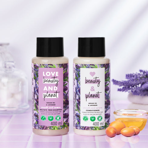 Love Beauty And Planet Natural Argan Oil and Lavender Anti-Frizz Smoothening Shampoo And Conditioner