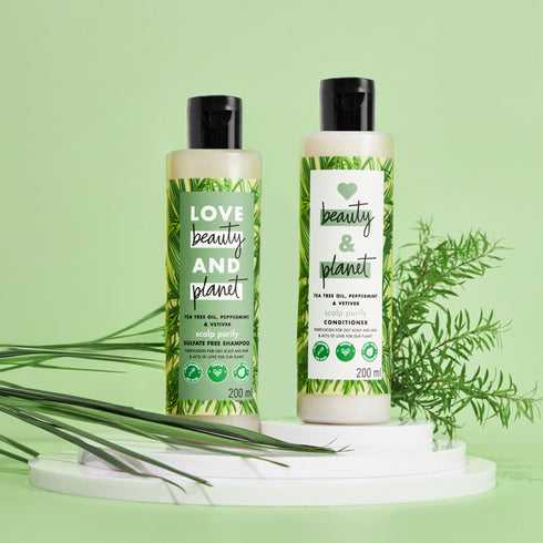 Love Beauty And Planet Tea Tree Oil Peppermint and Vetiver Shampoo + Conditioner