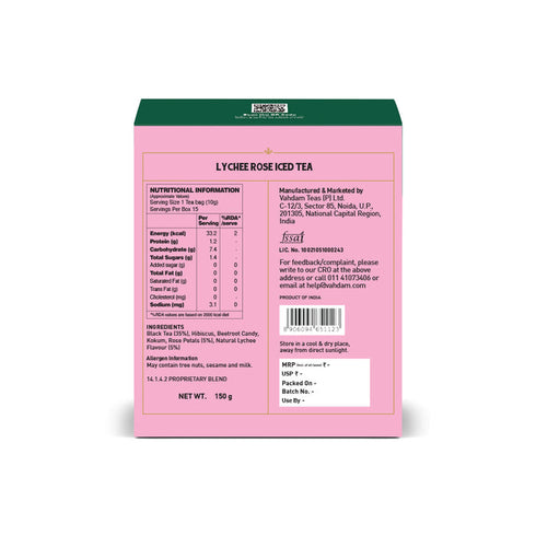 Vahdam Tea Lychee Rose Iced Tea | 15 Pitcher Tea Bags