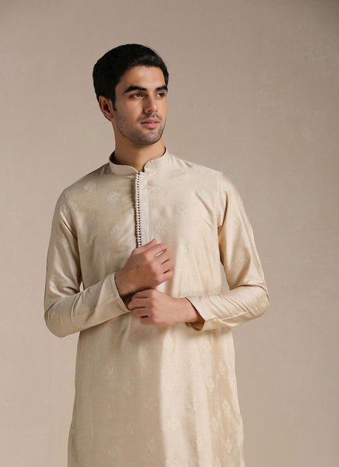 Manyavar Rose Beige Motif Kurta Set