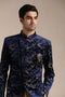 Manyavar Neon Navy Blue Botanical Print Indo Western Set