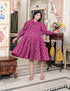 Miravan Womens Magenta Collar Neck Long Puff Sleeve Gathered Tiered Loose Fit A Line Dress