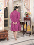 Miravan Womens Magenta Collar Neck Long Puff Sleeve Gathered Tiered Loose Fit A Line Dress