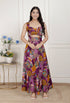 Miravan Womens Purple Pure Cotton Floral Printed Sleeveless Cut Out Western Dress