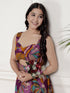 Miravan Womens Purple Pure Cotton Floral Printed Sleeveless Cut Out Western Dress