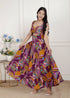 Miravan Womens Purple Pure Cotton Floral Printed Sleeveless Cut Out Western Dress