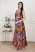Miravan Womens Purple Pure Cotton Floral Printed Sleeveless Cut Out Western Dress