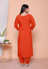 Miravan Womens Orange Embroidery Straigh Kurta with Palazzo and Dupatta set