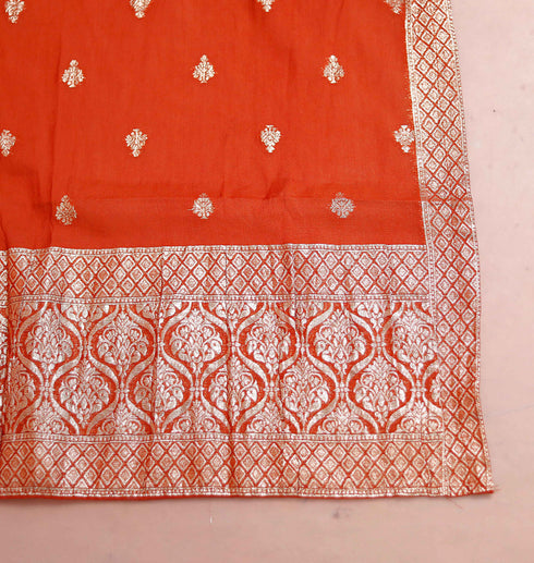 Miravan Womens Orange Embroidery Straigh Kurta with Palazzo and Dupatta set