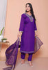 Miravan Womens Purple Muslin Stright kurta and palazzo with dupatta Suit set