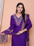 Miravan Womens Purple Muslin Stright kurta and palazzo with dupatta Suit set