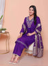 Miravan Womens Purple Muslin Stright kurta and palazzo with dupatta Suit set
