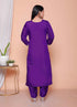 Miravan Womens Purple Muslin Stright kurta and palazzo with dupatta Suit set