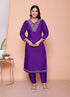 Miravan Womens Purple Muslin Stright kurta and palazzo with dupatta Suit set