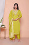 Miravan Womens Muslin Yellow Kurta and Palazzo with Dupatta Set