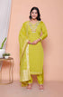 Miravan Womens Muslin Yellow Kurta and Palazzo with Dupatta Set