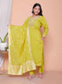 Miravan Womens Muslin Yellow Kurta and Palazzo with Dupatta Set