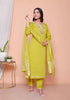 Miravan Womens Muslin Yellow Kurta and Palazzo with Dupatta Set