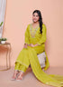 Miravan Womens Muslin Yellow Kurta and Palazzo with Dupatta Set