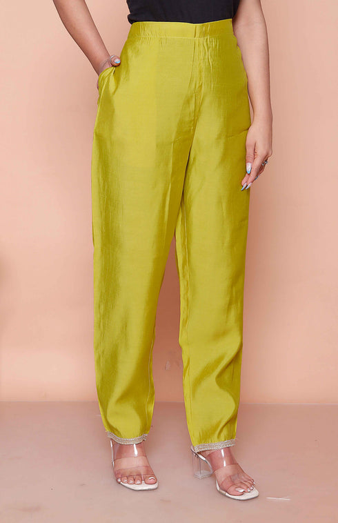Miravan Womens Muslin Yellow Kurta and Palazzo with Dupatta Set