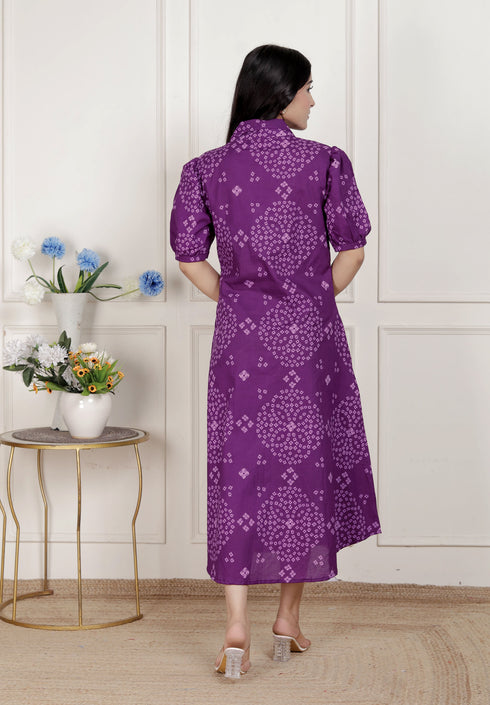 Miravan Womens Purple Bandhni printed A Line Midi Dress