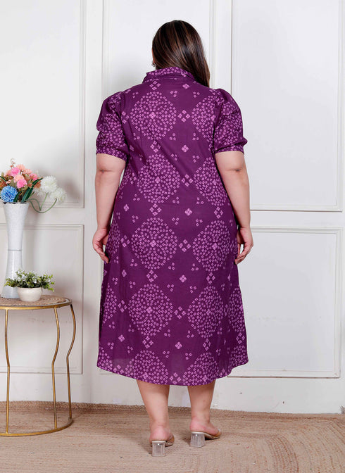 Miravan Plus Size Womens Purple Bandhni printed A Line Maxi Dress