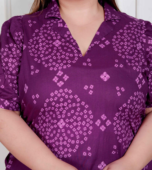 Miravan Plus Size Womens Purple Bandhni printed A Line Maxi Dress