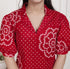Miravan Womens Red Bandhani Printed Collar Neck Midi Dress