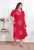 Miravan Plus Size Womens Red Bandhani Printed Collar Neck Maxi Dress
