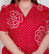 Miravan Plus Size Womens Red Bandhani Printed Collar Neck Maxi Dress