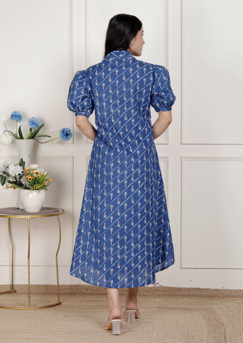 Miravan Womens Floral Print Collar Neck Puff Sleeves A Line Maxi Dress