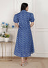 Miravan Womens Floral Print Collar Neck Puff Sleeves A Line Maxi Dress