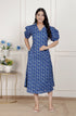 Miravan Womens Floral Print Collar Neck Puff Sleeves A Line Maxi Dress