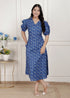Miravan Womens Floral Print Collar Neck Puff Sleeves A Line Maxi Dress