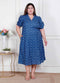 Miravan Plus Size Womens Floral Print Collar Neck Puff Sleeves A Line Maxi Dress