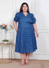 Miravan Plus Size Womens Floral Print Collar Neck Puff Sleeves A Line Maxi Dress