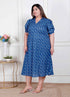 Miravan Plus Size Womens Floral Print Collar Neck Puff Sleeves A Line Maxi Dress
