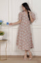 Miravan Womens Puff Sleeve Pure Cotton Printed Maxi Dress