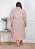 Miravan Plus Size Womens Puff Sleeve Pure Cotton Printed Maxi Dress