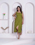 Miravan Womens Abstract Printed Green A line Maxi Dress